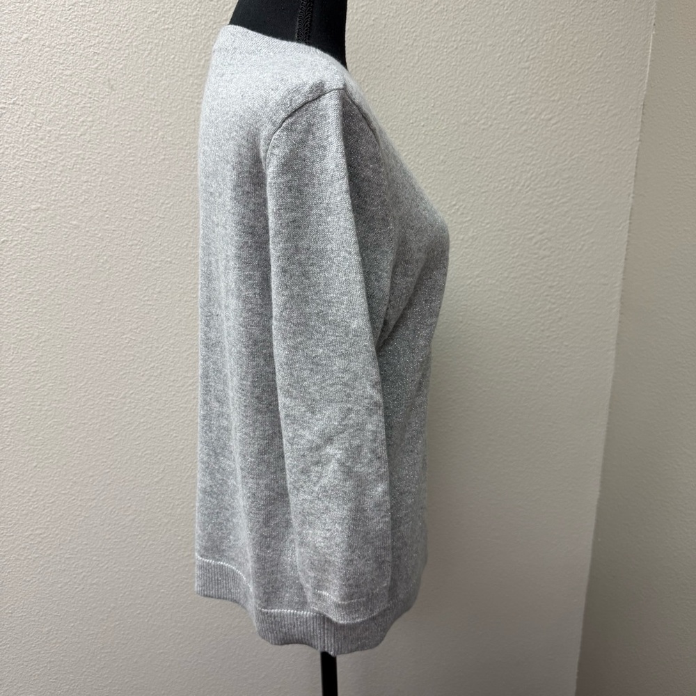 Talbots Petite Cashmere Metallic Gray Sweater LP Soft Luxe Classic Knit Top - Picture 6 of 9